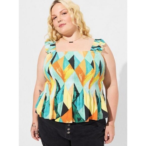 Women's Torrid Plus Size 1, 1X, 14-16 Peplum Crinkle Gauze Smock Top - Picture 1 of 10